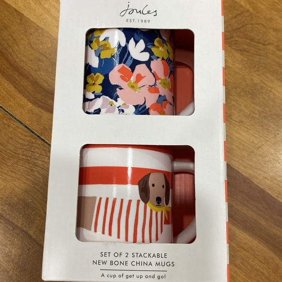 NWT. Portico Designs, “Joules”, set of 2, stackable, 10oz., bone china mugs. - Picture 1 of 13